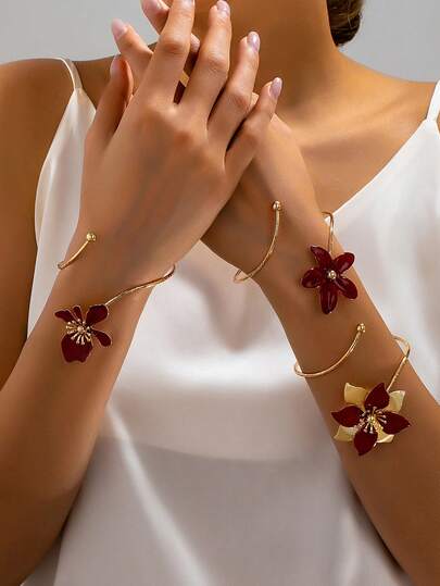 1 pezzo Bracciale aperto alla moda con plumeria, accessorio elegante e unico dallo stile campagnolo, adatto per uso quotidiano