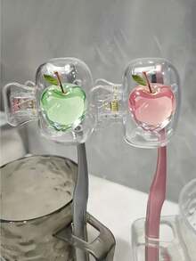 Cute Crystal Apple Pattern Toothbrush Cap Storage Box, Transparent Portable Toothbrush Head Protective Cover, Waterproof Dustproof Toothbrush Box, Protect Your Toothbrush, Toothbrush Box, Travel Toothbrush Storage Box, Portable Design Easy To Carry, Travel Dustproof Toothbrush Storage Box, Best Gift For Couples - Multicolor - View 3