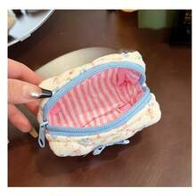 1Pc Cute Floral Bow Mini Storage Bag Fresh Flower Pattern Portable Earphone Lipstick Cosmetic Pouch Small Women Daily Makeup Organizer Bag - A - View 2