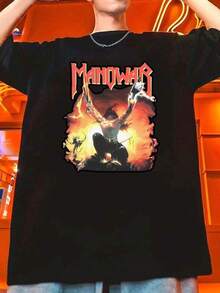 Camiseta unisex de manga corta, camiseta casual de verano para hombre con diseño gráfico de "Manowar" - Negra, cuello redondo, ligera y transpirable, perfecta para fans de la música rock, camiseta de uso casual.| Camiseta con estampado gráfico| Lightweight Shirtplayeras hombre,spiderman,, mujer,romwe men,boho chic,maestras regalos,camiseta para mujerconjuntos curvy para mu,y2k, - Negro - Ver 6