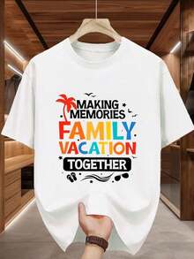 Camiseta de algodón puro estilo 2026 para hombre, serie Vacaciones Familiares, cuello redondo - Casual, cómoda, adecuada para salidas familiares - Camiseta lavable con estampado sutil de marca, atuendo casual versátil y esencial para el guardarropa de todo el año, camisetas gráficas, camisetas gráficas estilo western, ropa de hombre, camisas para hombre, camisetas gráficas, ropa de mujer, tops de verano, ropa de verano, camisetas gráficas - camiseta vintage - Blanco - Ver 1