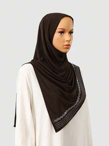 1pc Women's Fashion Solid Color Rhinestone Elastic Chin Cover Headscarf, Hijab Scarf Matching Abaya Robe, Versatile Daily Wear, Suitable For All Seasons - Multi-color Rhinestone Malaysian Headscarf - View 15