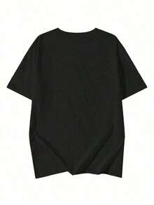 Camiseta de manga corta para mujer, de algodón, cuello redondo, holgada, informal, con estampado de expresiones de anime japonés, primavera/verano |   Diseño exquisito |   Suelto y cómodo |   Fácil de combinar | - Negro - Ver 3
