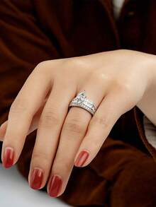 1pc Fashion Cubic Zirconia Ring, Suitable For Wedding, Engagement, Anniversary, Party, Valentine's Day And Other Occasions - 2# - View 5