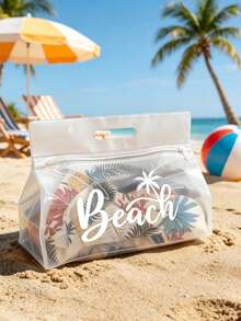 这款透明防水洗漱包印有白色“Beach”字样和棕榈树图案，可收纳洗发水、乳液、化妆品等。时尚实用，适合旅行、通勤、学生和爱美人士使用，可用于旅行、健身、酒店住宿和日常浴室收纳。用途广泛，也可作为化妆包使用。 - 彩色 - 查看 3