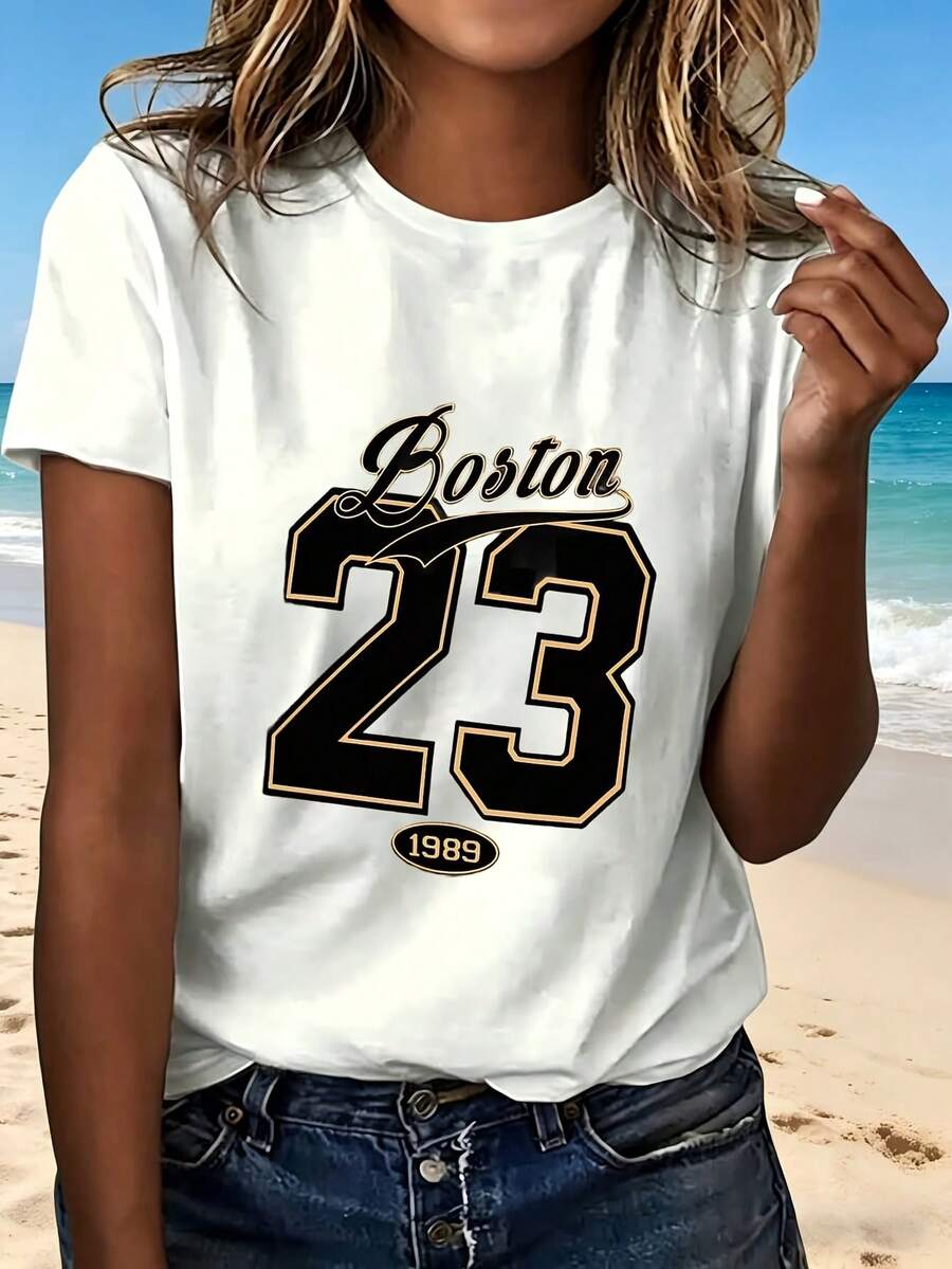 Boston 23 1989 T Shirt Fashion Design Casual Wear For Women Street Style Outfit Perfect Gift For Friends And Family - Blanco - Ver 1
