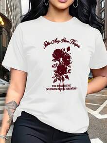 Camiseta de Mujer [Diseño Estampado – Sin Textura] Camiseta de Mujer a la Moda con Cuello Redondo, Estampado Digital, Primavera y Verano, Tela Fresca y Cómoda, Camiseta Casual de Mujer, Tops para Mujer - Blanco - Ver 1