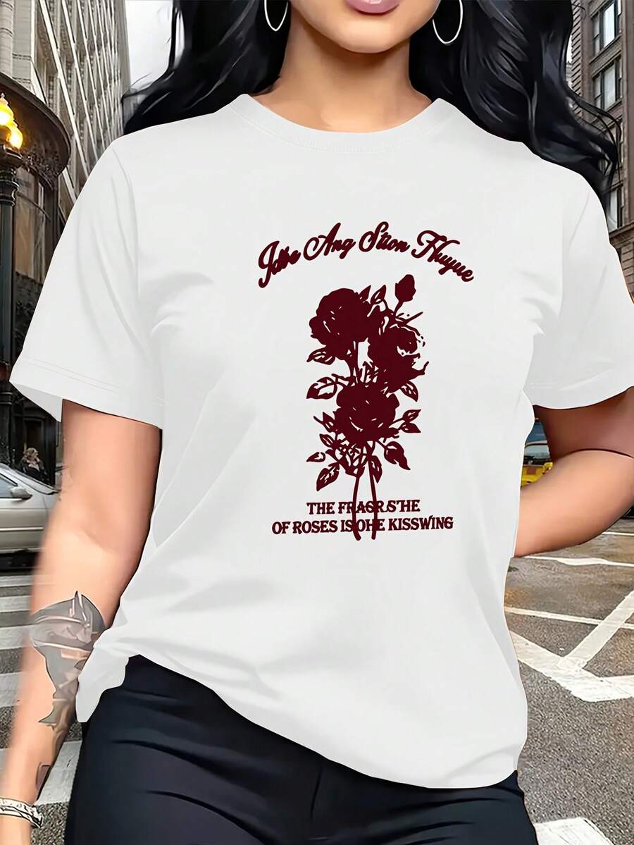 Camiseta de Mujer [Diseño Estampado – Sin Textura] Camiseta de Mujer a la Moda con Cuello Redondo, Estampado Digital, Primavera y Verano, Tela Fresca y Cómoda, Camiseta Casual de Mujer, Tops para Mujer - Blanco - Ver 1