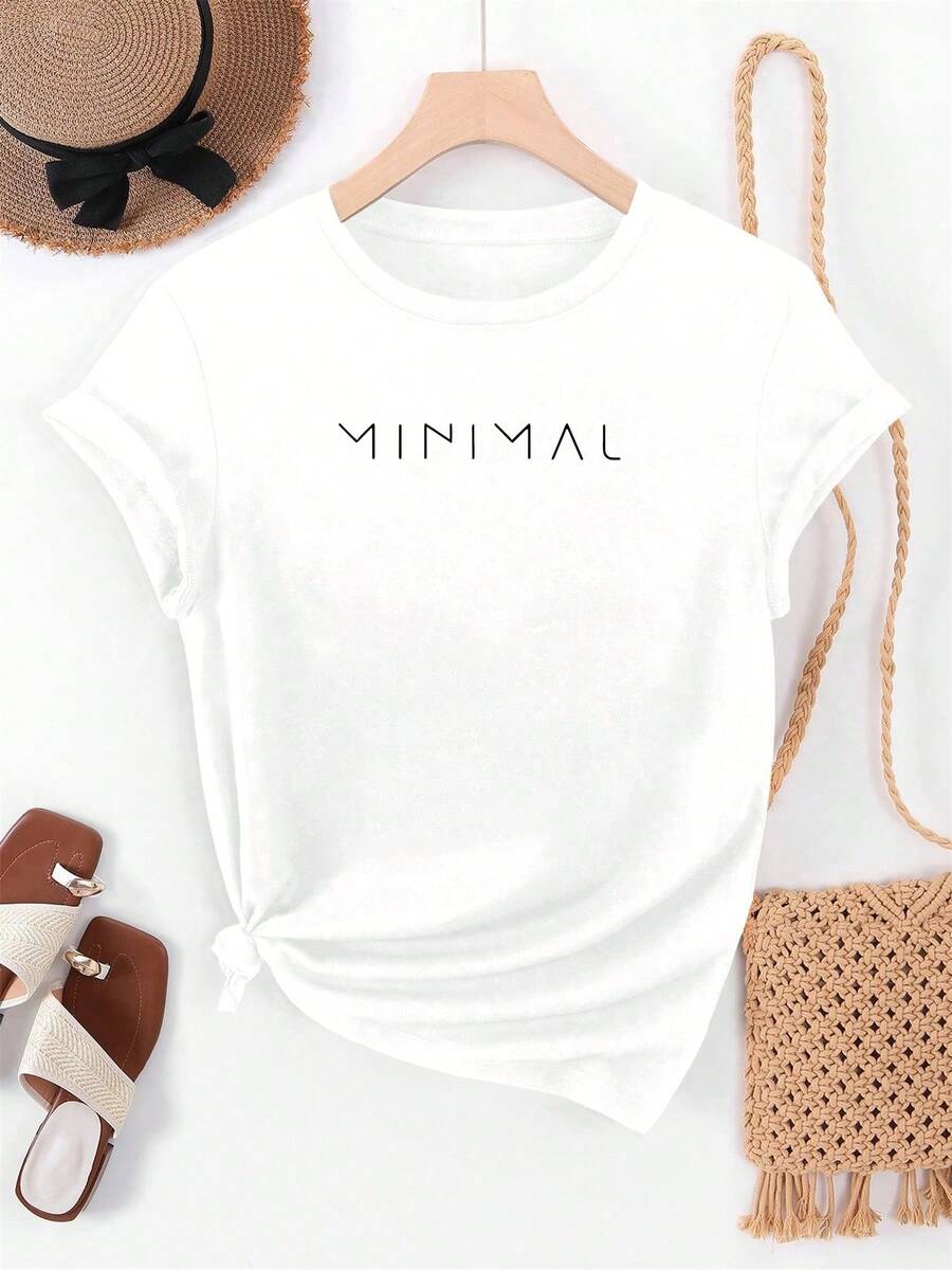 Camiseta de manga corta casual de verano para mujer con diseño de estampado MINIMAL