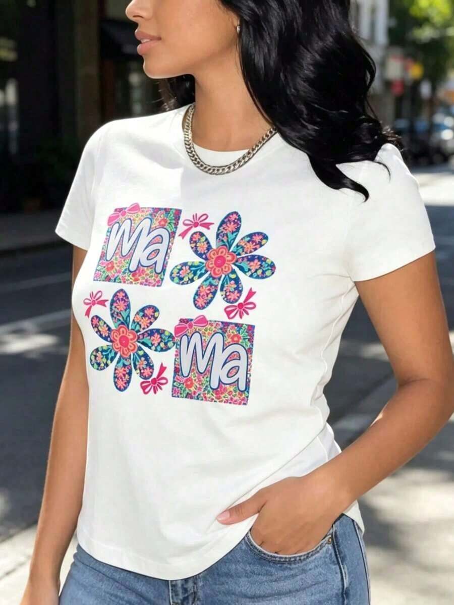 Camiseta con Diseño Floral para el Día de la Madre, con Patrones Coloridos y Flores Divertidas para la Ocasión Especial de Mamá, Transpirable y Cómoda