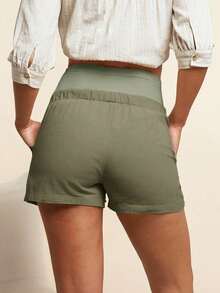 Pantalones Cortos Casuales De Verano De Maternidad Con Cintura Ajustable - Verde militar - Ver 2