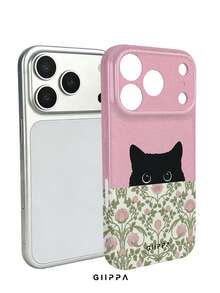 GIIPPA 1 pieza Funda de teléfono para iPhone 17 Pro Max con diseño de gato negro y patrón floral retro, adecuada para iPhone 16/15/14 Pro Max, funda de teléfono coreana con estilo e interesante, compatible con 11/12/13/14/15/16 Pro Max Plus, diseño elegante para hombres y mujeres, regalo ideal para Navidad, San Valentín, Pascua, temporada de bodas y cumpleaños para la novia - Rosa - Ver 2
