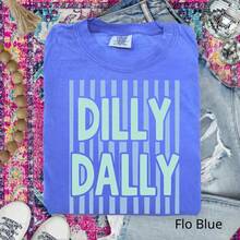 Camiseta Dilly Dally de , Camiseta con Estampado de Rayas Estilo Preppy, Camiseta de Mujer para Primavera Verano, Top Casual Estético y Bonito, Regalo para Ella o su Pareja - Azul laguna - Ver 4