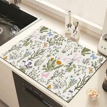 1 pieza Felpudo absorbente con patrón botánico vintage, decoración del hogar, apto para máquina de espresso, fregadero, grifo, baño, accesorios de cocina - Multicolor - Ver 4