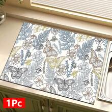 1 pieza Alfombrilla absorbente para secar platos con estampado de mariposa y flores, alfombrilla absorbente para encimera de máquina de espresso, alfombrilla absorbente para fregadero, alfombrilla absorbente suave para grifos, alfombrilla absorbente para tazas de fregadero, accesorios para el hogar y la cocina, accesorios de baño - Multicolor - Ver 16