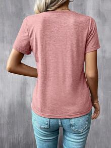 Camiseta casual de mujer con cuello redondo y detalle de botones - Rosa vieja - Ver 2