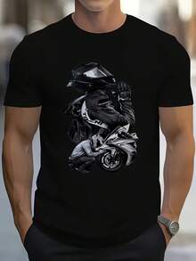 Camiseta Unisex con Estampado de Motocicleta para Hombres y Mujeres, Tejido Ligero y Transpirable, Ideal para Entusiastas de la Motociclismo, Ropa Casual de Verano para la Calle - Negro - Ver 1