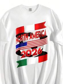 Camiseta de la Copa Mundial de América del Norte 2026 con gráfico de bandera y balón de fútbol, para aficionados, casual, de algodón, manga corta - Negro - Ver 6