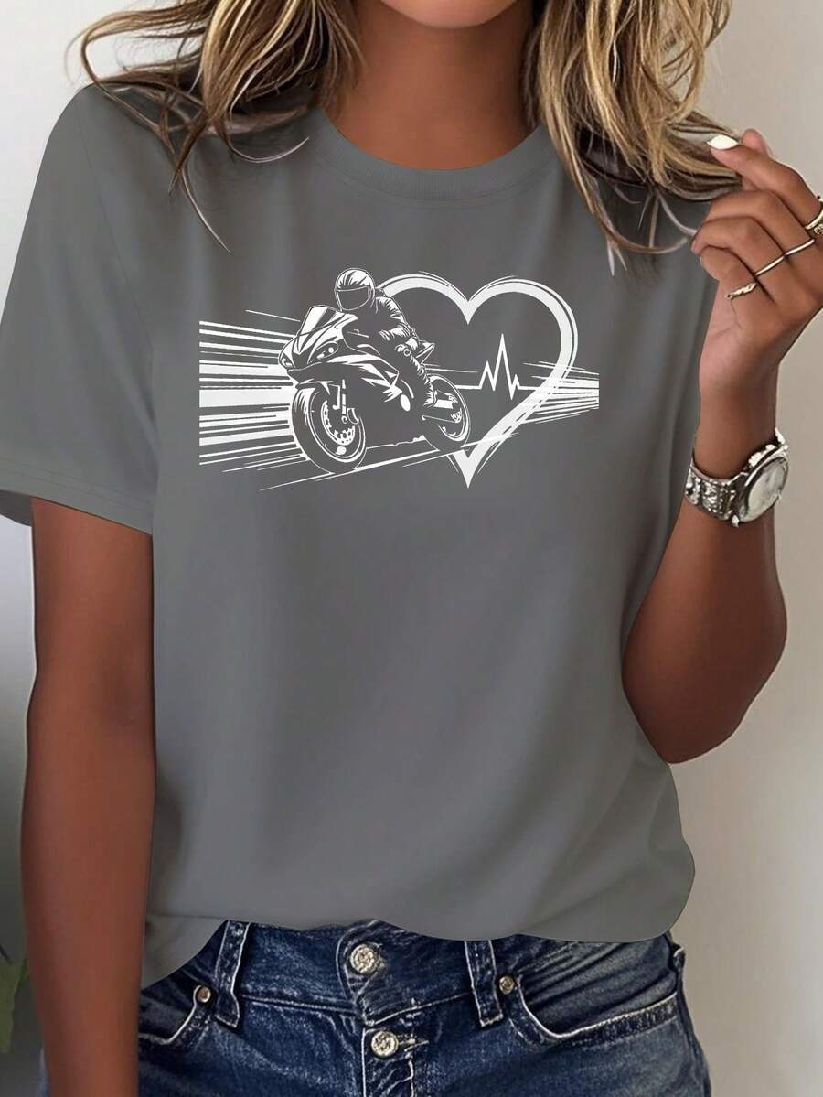 Camiseta de mujer con diseño de latido para amantes del motociclismo - Gris Oscuro - Ver 1
