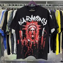HARMONY, marca de moda retro americana, camiseta unisex de manga corta, holgada, con estampado de letras, para verano. - Negro - Ver 6