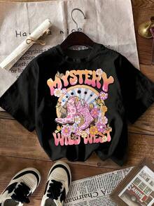 3 Three styles Nuevo modelo 2026, 1 conjunto de una pieza para mujer, top corto de cuello redondo con estampado de mariposas, estilo casual. - Negro - Ver 3