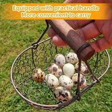 Rustic Mini Egg Basket - Heavy Duty Iron & Wood Storage Rack Holds 24 Eggs - No Assembly Required, Suitable For Country Kitchen Or Living Room Decor, Home Storage, Fits Small Spaces, Desktop Storage Basket, Woven Basket - Multicolor - View 10