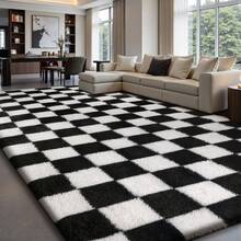 Sour Lemon Rugs Living Room 200x300cm, Grey Area Rugs For Bedroom, Washable Anti Slip Extra Large Shaggy Soft Rug Fluffy Modern Floor Carpets Mat Beside Carpet, Long Runner Rug For Hallway - Black & White Checkered - View 12