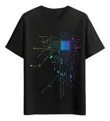 Vibrant Digital Circuit T-Shirts - Black - View 1