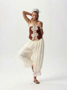 Black And White Color Block Lace Tank Top, Bohemian Style, For Summer Vacation, Casual Outings, Music Festivals, Free And Relaxed Style, Carnival Costume, Beach Outfit, Summer Vacation Outfits For Women - 白色 - 查看 6