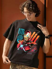 Iron Man Armor Design Graphic Graphic T Shirt 100 Percent Cotton T Shirts For Men MARVEL Marvel Universe Superhero Summer Outfits Men's Clothes Mens Tops Streetwear Mens Gift Ideas Innerwear Or Outfits,Mens Fashion - 黑色 - 查看 5