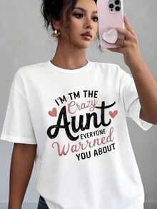 Suave, soy la tía loca, todos te advertieron sobre esto. Camiseta casual para mujer con estampado gráfico, suave y cómoda, regalo para tía, cumpleaños, Navidad, vacaciones. - Blanco - Ver 1