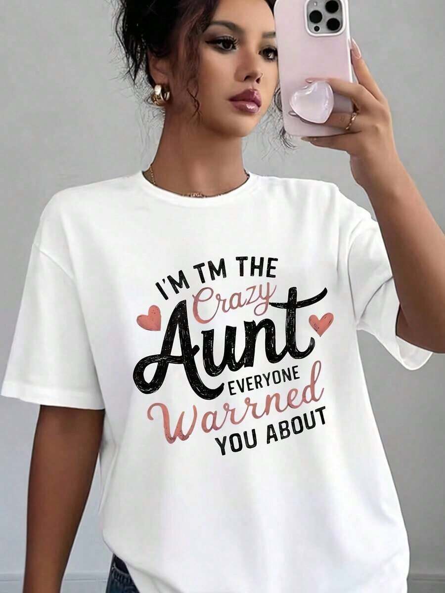Suave, soy la tía loca, todos te advertieron sobre esto. Camiseta casual para mujer con estampado gráfico, suave y cómoda, regalo para tía, cumpleaños, Navidad, vacaciones. - Blanco - Ver 1