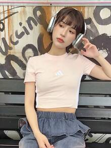 adidas ESSENTIALS SLIM 三條紋短圓領舒適修身短袖 T卹 女款 - 淡粉 - 查看 4