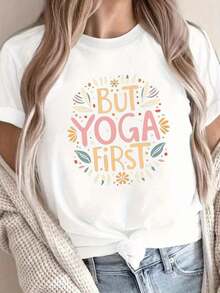 Women's T-Shirt With Minimalist Letter Print And Round Neck - Casual Short Sleeve Blouse - Ideal Top For Spring And Summer, Machine Washable Basic T-Shirt For Casual Outfits, Combinations And Wardrobe. - 白色 - 查看 7