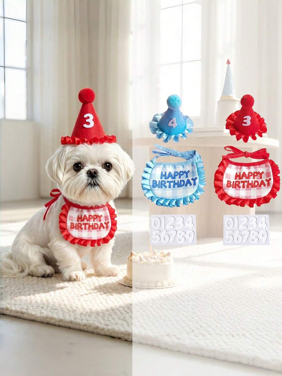 1 Set Pet Birthday Hat And Bib, Cute Birthday Decorations Suitable For Cats And Dogs, Beloved Pet Birthday Gift