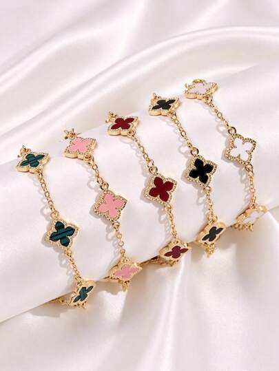 5pcs Fashionable & Elegant Floral Bracelet Set, Multi-Color Versatile, Suitable For Women's Daily Or Special Occasions