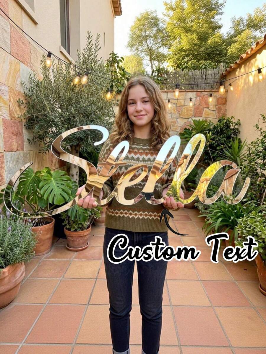 Customized Mirror Acrylic Name Plate, Mirror Acrylic Name Plate, Multiple Font Options, Laser Cut, Versatile Wall Decor, Perfect For Bedroom And Living Room, Personalized Elegant Laser Cut Shiny Label Gift, Birthday Graduation Commemoration - Multicolor - View 1