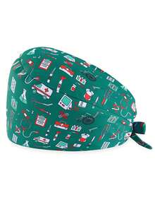 Cappellino chirurgico soffice regolabile con bottone, fascia antisudore e foro per la coda di cavallo, cappello da lavoro in cotone con elemento ECG, adatto per donne e uomini - multicolore - Visualizzare 7