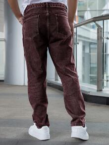 Men's Solid Color Casual Straight Leg Jeans - Chocolate Brown - View 3