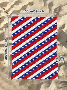 1pc American Independence Day Style Red White Blue Striped Print Beach Towel, Large Size Soft Absorbent Striped Beach Bath Towel, Suitable For Travel, Vacation, Sports, Bathroom, Pool And Camping, Strong Water Absorption - Multicolor - View 14