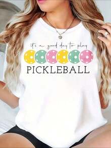 Fun Pickleball Game Day T-Shirt With Colorful Dots Design For Pickleball Enthusiasts And Players - Vintage Urban Style, Unisex, Cotton, Short Sleeve, Crew Neck, 100% Cotton - 白色 - 查看 1