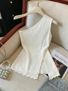 Top corto sin mangas con estampado de leopardo y abertura lateral para mujer, estilo Y2K - Albaricoque - Ver 1
