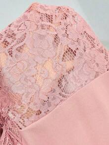 Lady Traje elegante de blazer y vestido de manga larga con cuello de solapa y encaje en contraste para mujer de talla grande - Rosa - Ver 7