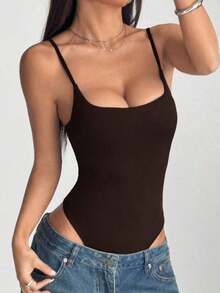 de mujer de estilo minimalista y elegante con cuello bajo en unicolor, adecuado para primavera/verano, estilo europeo y americano - Café integral - Ver 3