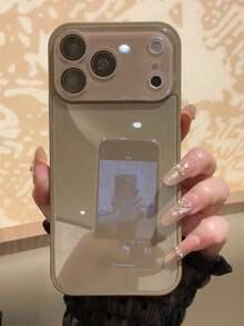 Summer Solid Color Macaron Glass Naked Machine Texture Straight Edge With Lens Film 16 ProMax Phone Case, Fingerprint-Proof Minimalist 13/14 Pro/15 Pro Max/11/12 Phone Protective Cover - Brown - View 4