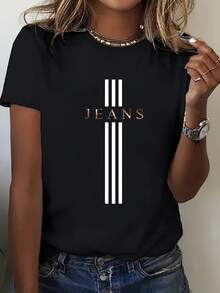Camiseta Casual de Manga Corta para Mujer - Negro - Ver 6