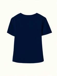 Short-Sleeved T-Shirt, Short-Sleeved T-Shirt, Women's Cartoon Print Crop Top, Women's Short-Sleeved T-Shirt, High-Elasticity Top #T274 - 海軍藍 - 查看 3