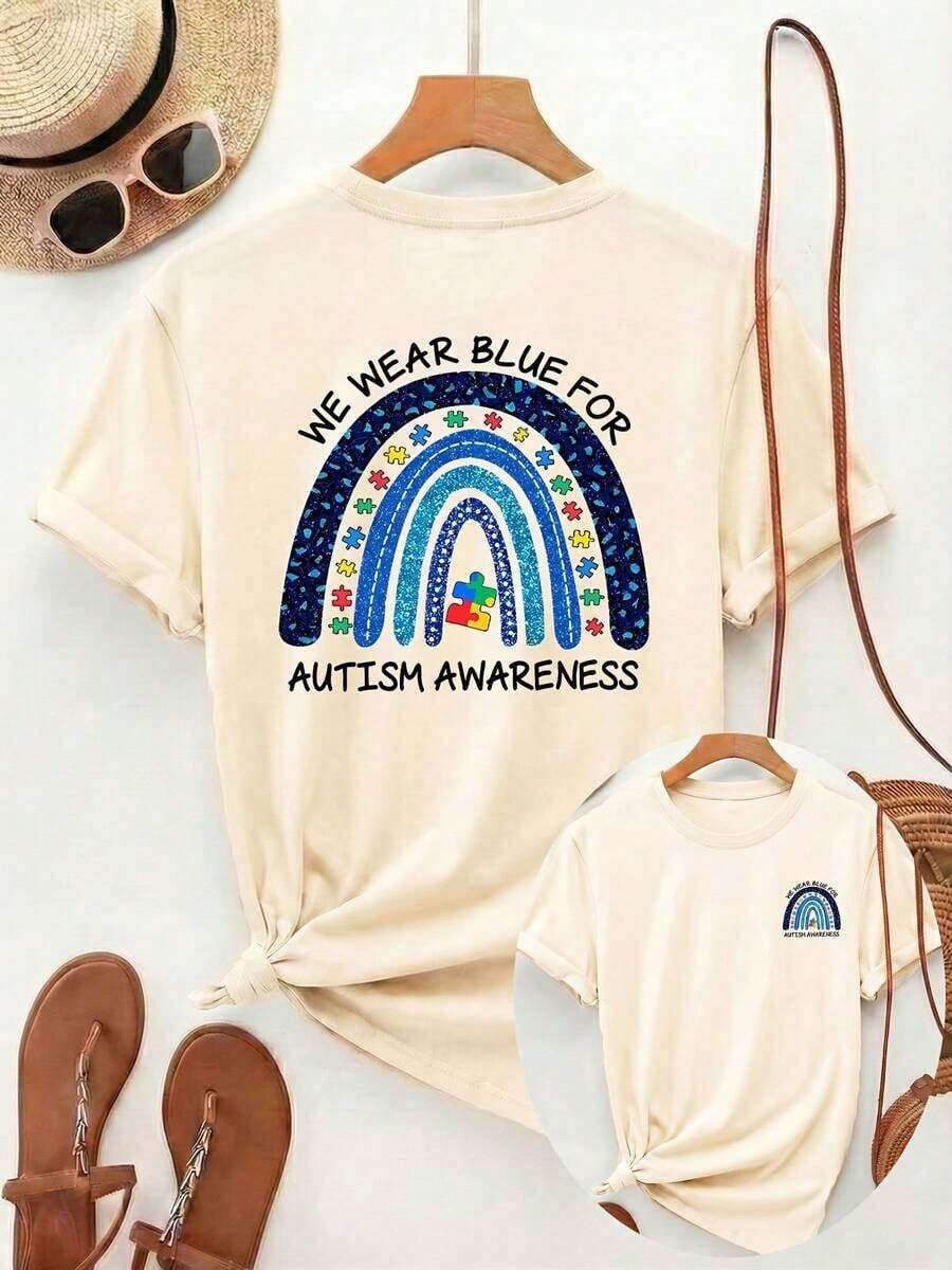 Camiseta Casual de Verano para Mujer [Doble Cara]ImprimirMujeresPrimavera/VeranoInformalEstiloConARedondoEscoteYCortoMangas,Con características destacadasAArcoírisArcoPatrón,ACentralRompecabezasPiezaYElTexto"USTEDESROPAAZULPARAAUTISMOCONSCIENCIAEncendidoElSuperiorYParte inferior,AdecuadoParaTodosEstaciones del año,100%Algodón - Albaricoque - Ver 1
