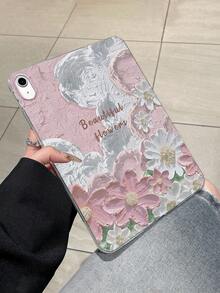 1pc 3D Impasto Oil Painting Floral Visual Effect Transparent Flat Protective Case, Covers, Vintage Soft Pink High-End Atmosphere Full-Body Anti-Fall Protective Case, Ins Art Style Slim Fit, Compatible With IPad Case, Compatible With IPad A16 Case, Fast Delivery, Suitable For Mother's Day, Valentine's Day, Girlfriend's Day, Birthday, Spring Season, Back To School Gifts, Daily Use - Clear - View 4
