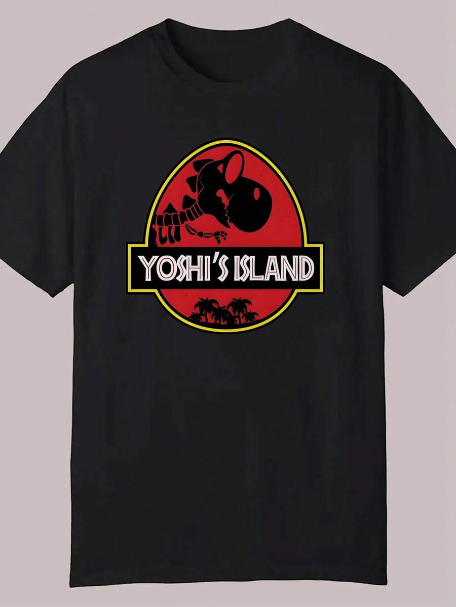 2026Camiseta Casual de Verano para Hombre - Gráfico de la Isla de , Camiseta Negra de Cuello Redondo de Algodón con Diseño Rojo y Amarillo, Ligera y Transpirable para Ropa Casual, Camiseta Gráfica Lúdica de Verano de Tela de Algodón2026 - Negro - Ver 1